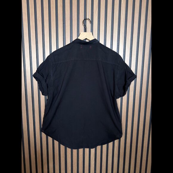Xirena Shirt Small Womens Black Short Sleeve Collared Roll Tab Button Down Top - Picture 3 of 9